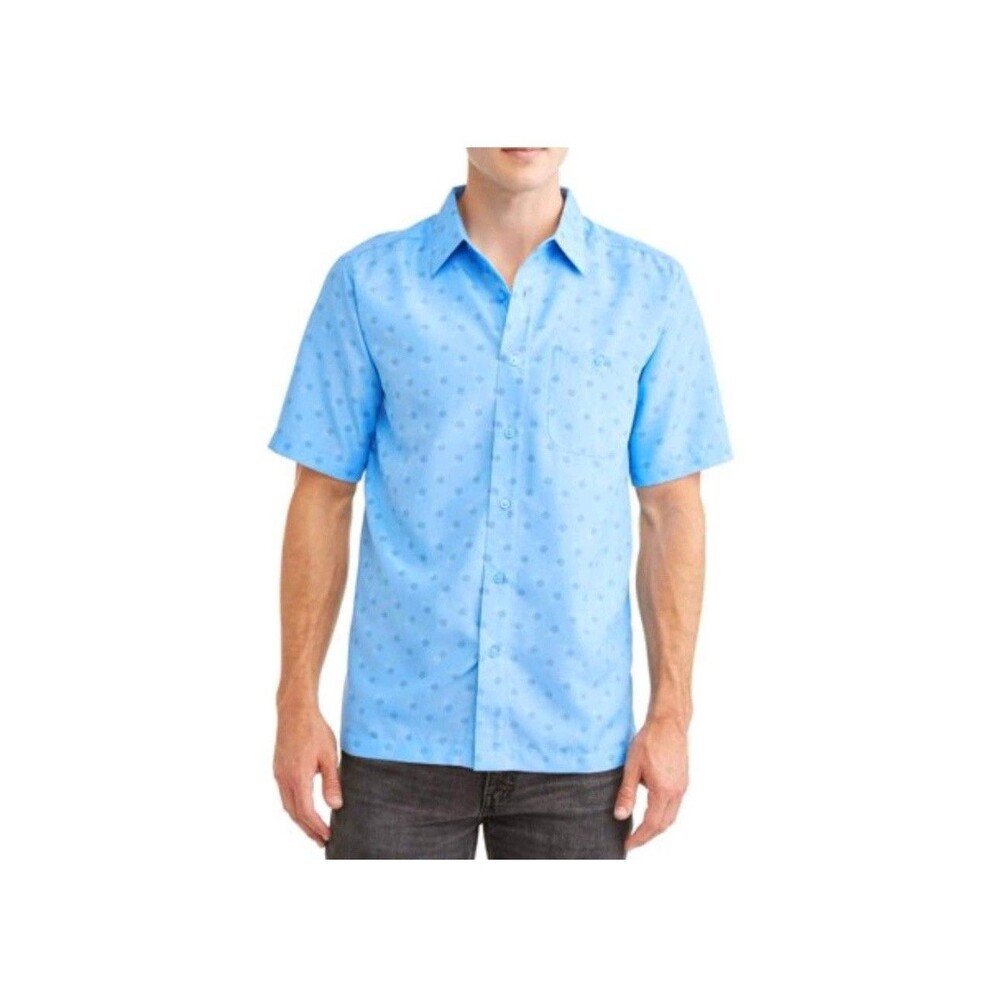 George Microfiber Woven Button Up Shirt Mens Size Large 42-44 Blue Casual Office